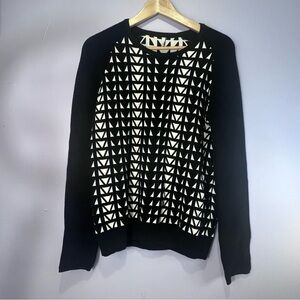 Faith Connexion Black and White Long Sleeve Geo Jacquard Sweater - Size Large